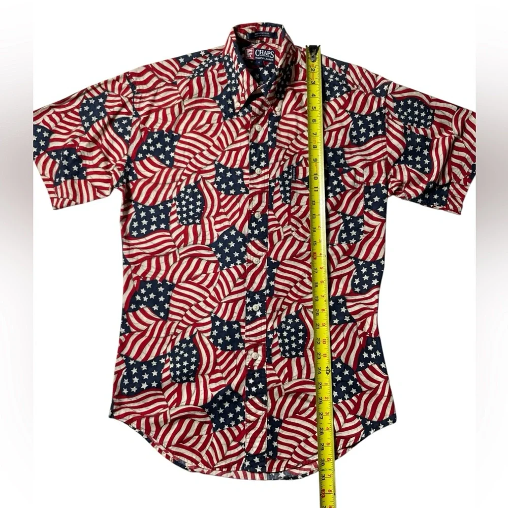 VTG Chaps Ralph Lauren Button down Shirt men Small Stars Stripes AOP Patriotic